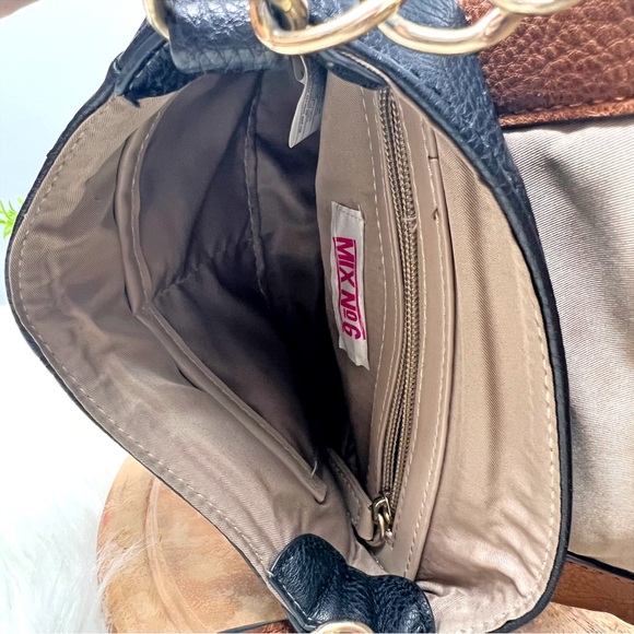 Mix. No.6 Black and Brown faux leather Multi Zip Crossbody Bag with Tassel. - Picture 5 of 11